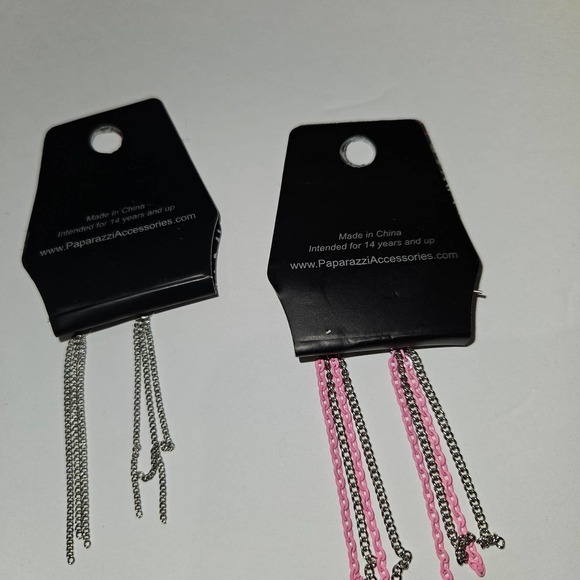 NEW Paparazzi Chainlink Earrings 2 Pair Silver Pink Dangle Drop Tassel NWT - Picture 3 of 3